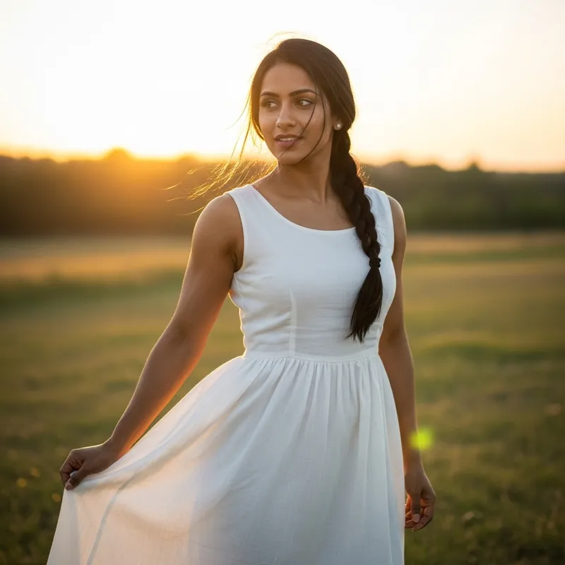 Elegant Hot South Asian Woman in White Dress