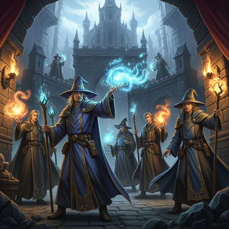 Male Wizards in Enchanted Castle | Vivid Magic Gathering Male Wizards in Enchanted Castle | Vivid Magic Gathering