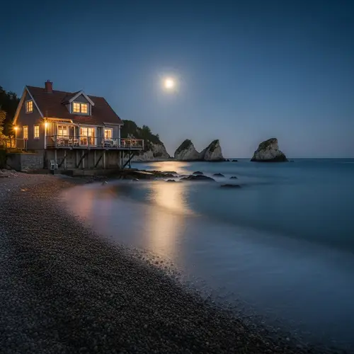 Tranquil Rustic Wooden House by Moonlit Sea | Sony Alpha 7III