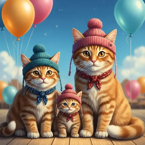 Whimsical Orange Cats in Beanies: Playful Surreal Art