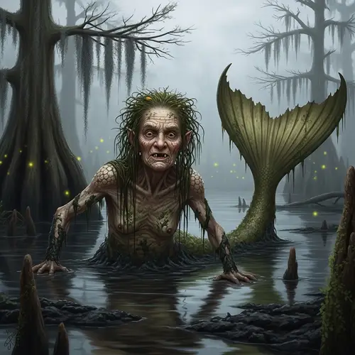 Ugly Mermaid Bathing in Swamp Mud