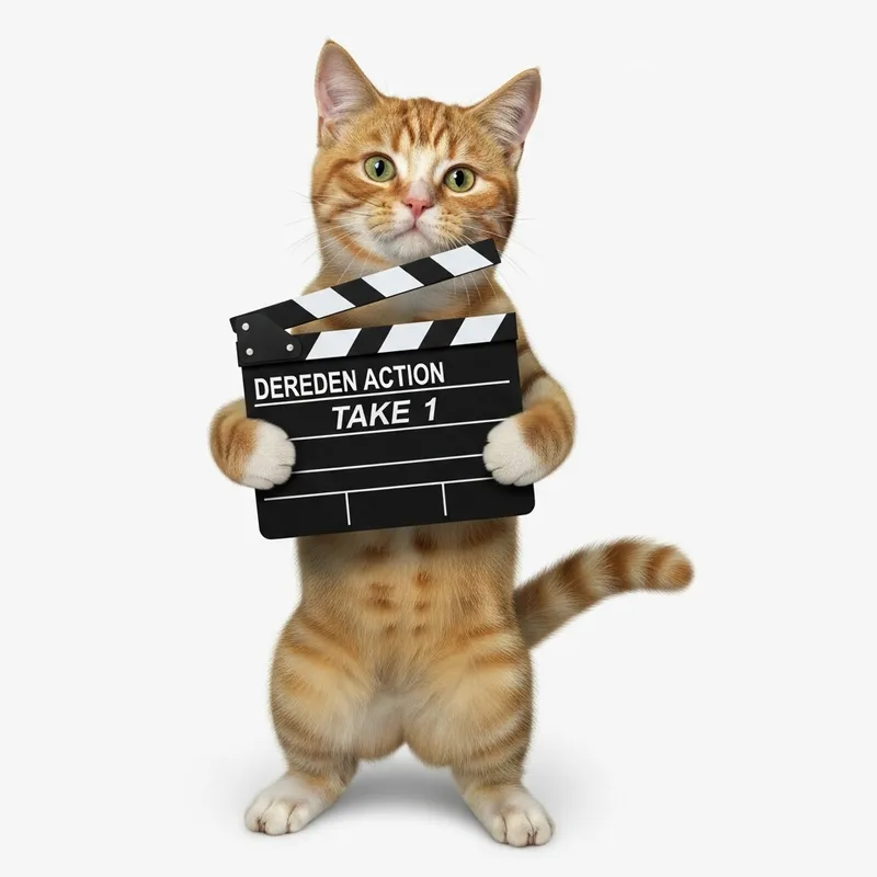 Cat holding movie action clapperboard: An Animated Tale