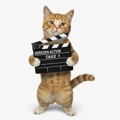 Tabby Cat Holding Movie Action Clapperboard