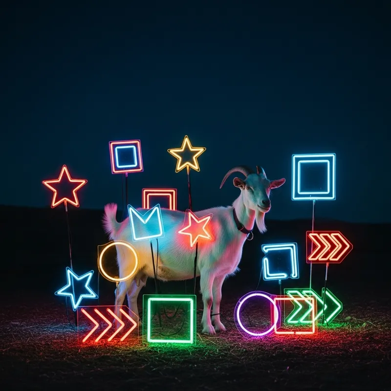 Elegant Neon Goat: Enchanting Rural-Urban Synthesis