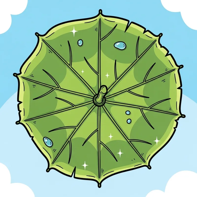 Cartoon Umbrella Leaf – Top View Illustration