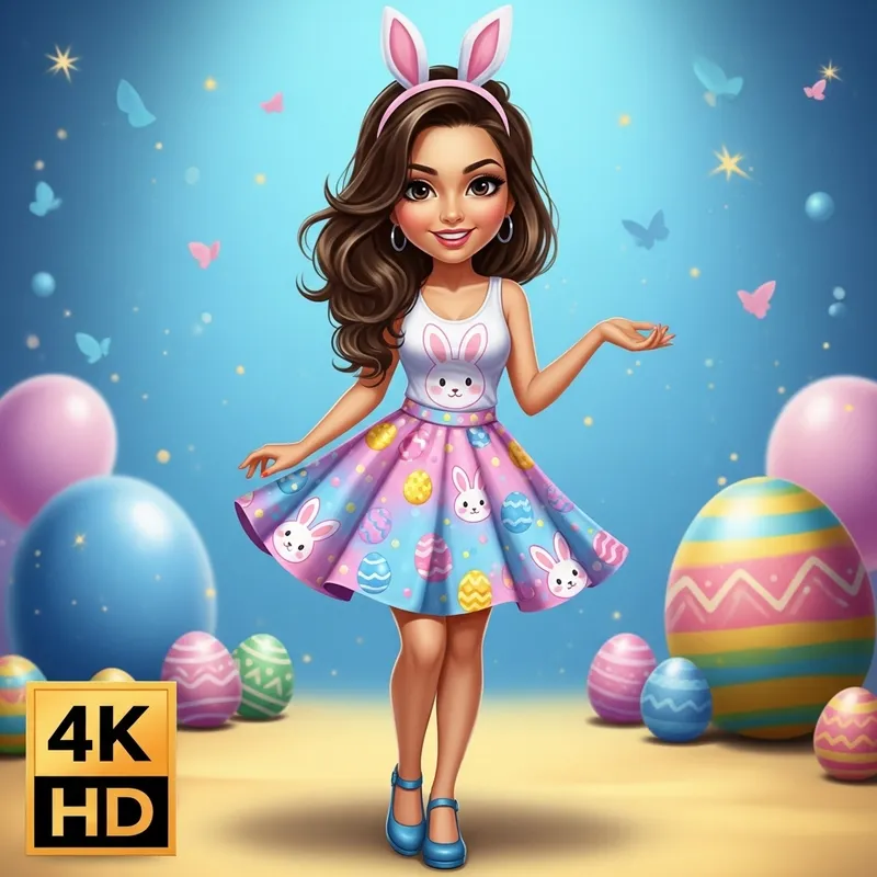 Vibrant 4K HD Airbrush Illustration of American Chibi Woman