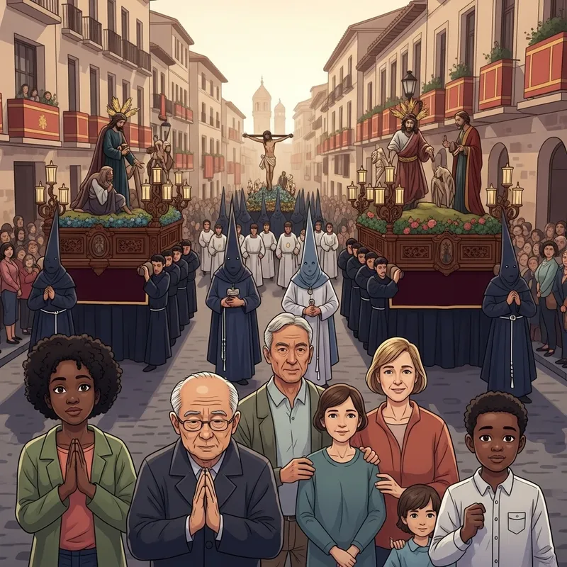 Spiritual Semana Santa Procession: Vibrant Holy Week Illustration