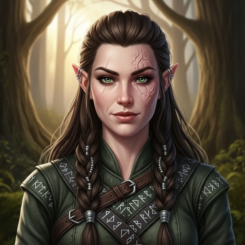 Resilient Elf Woman | Half-Face Scar - Brunette Fantasy Character