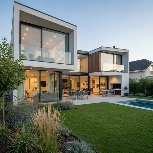 Modern House Design with Glass Windows & Garden