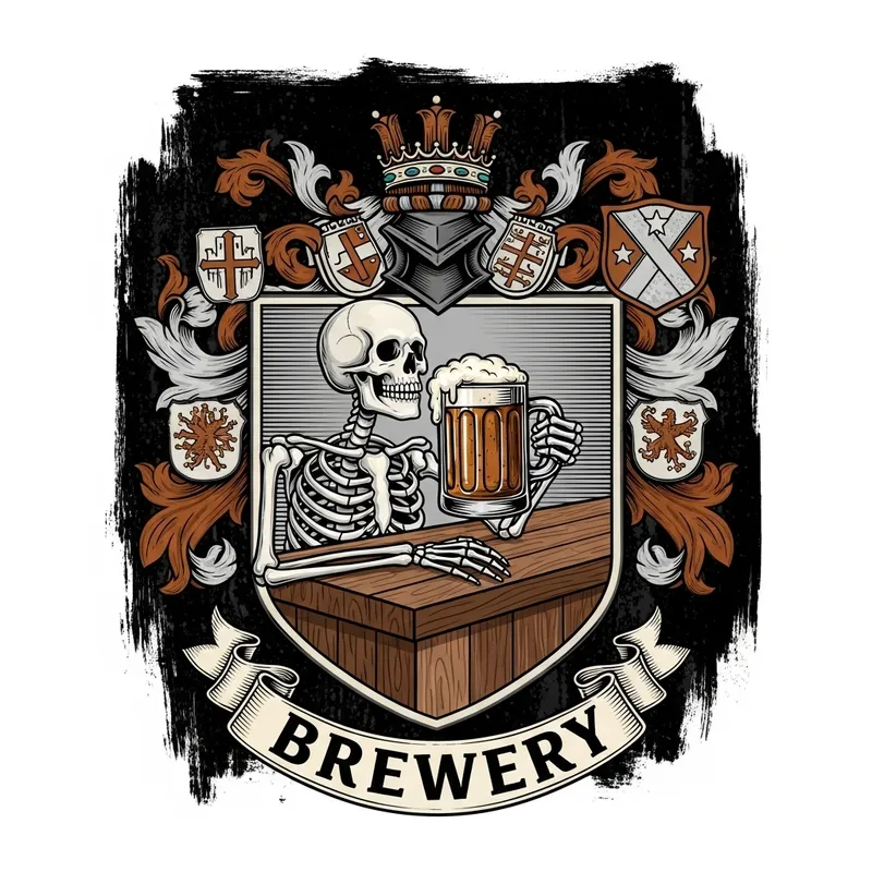Skeleton Drinking Beer: Coat of Arms for Brewery