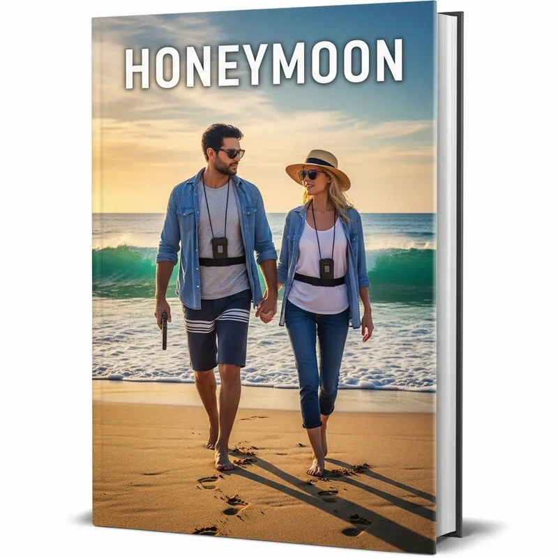 Espionage at the Beach: 3D Book Cover Featuring Undercover Spies on 'Honeymoon'