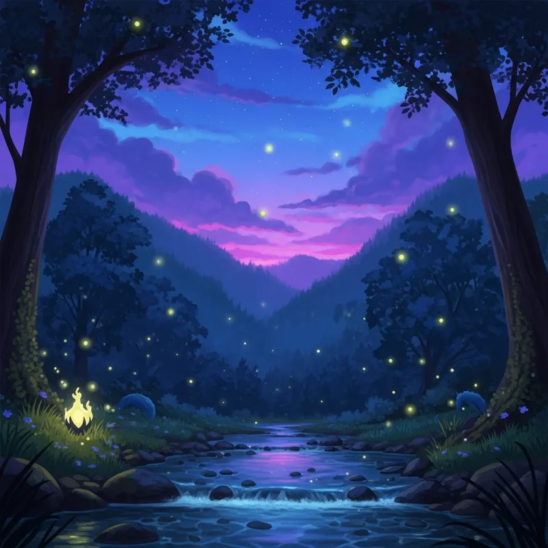 Mystical Forest | Enchanting Twilight in Vibrant Purples & Blues