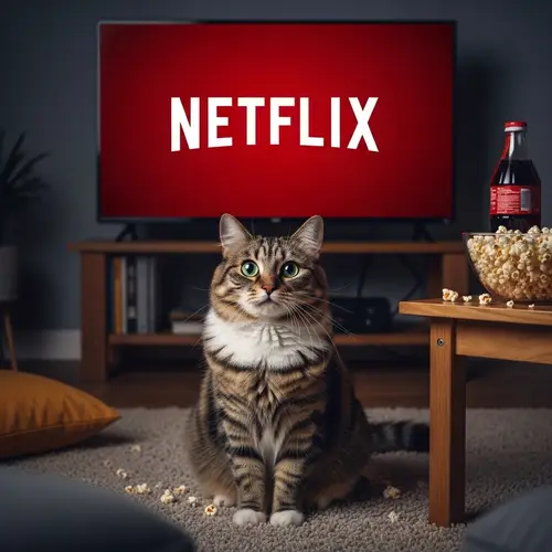 Adorable Cat Enjoying Netflix on Cozy Woolen Carpet