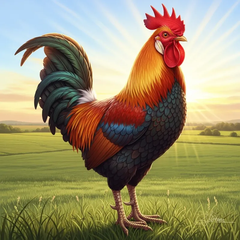 Beautiful Rooster Symbolizing the Dawn in a Farm Setting