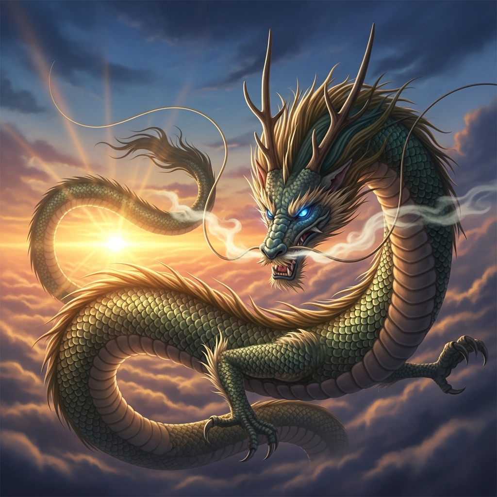 絵画 Sky Dragons Majestic Eastern-Style Dragon Soaring through the Sky | AI