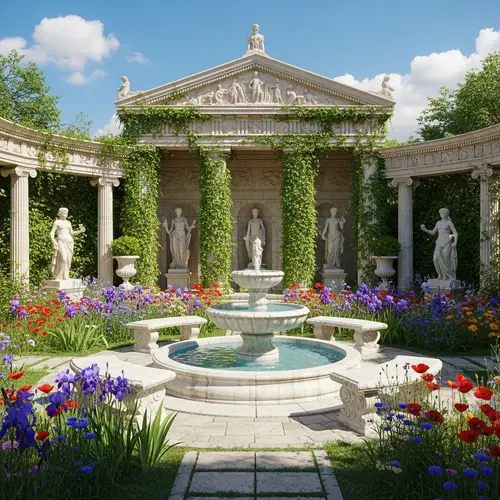 Enchanted Greek Garden | Lush Ivy, Marble Fountain & Mythic Statues