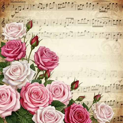 Vintage Musical Rose Illustration in Various Pink Shades