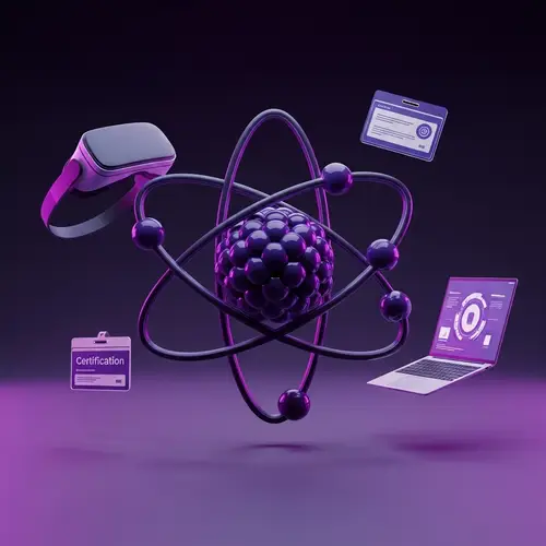 Futuristic Atom Visualization with VR and Tech Elements