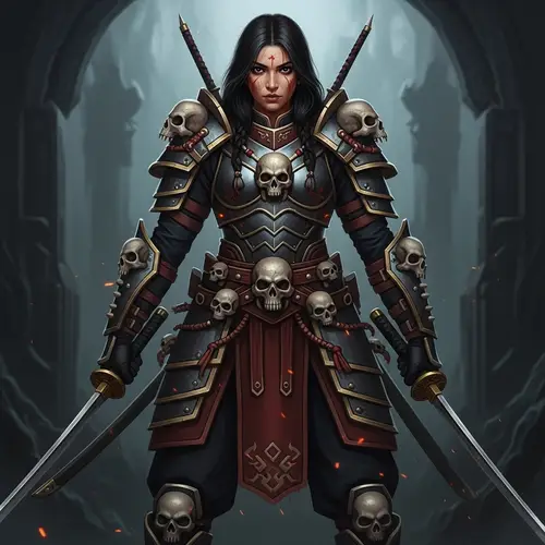 Warrior Girl with Skulls and Armor: Strength & Resilience