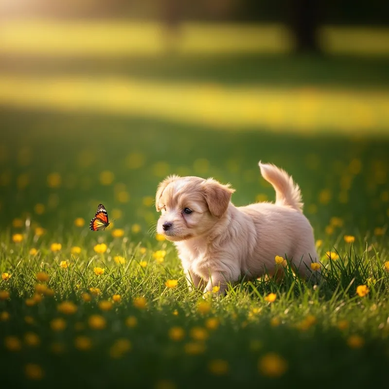 Playful Pink Puppy Romping in Meadow
