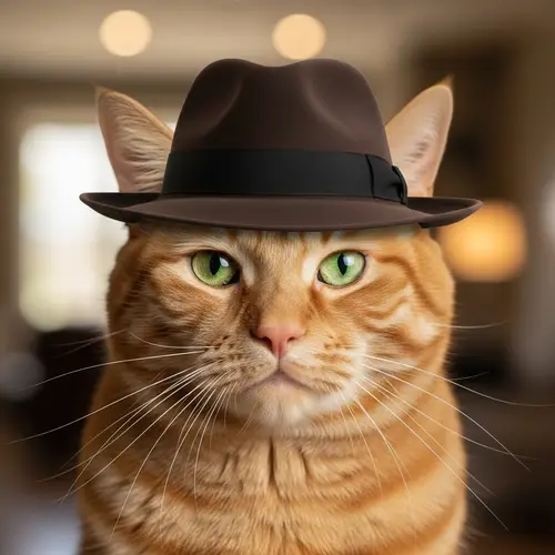 Nicolas Cage Lookalike Cat with Michael Jackson Hat