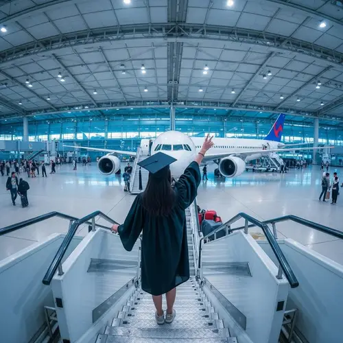 Jubilant Girl Graduation Airport Destination to South Korea