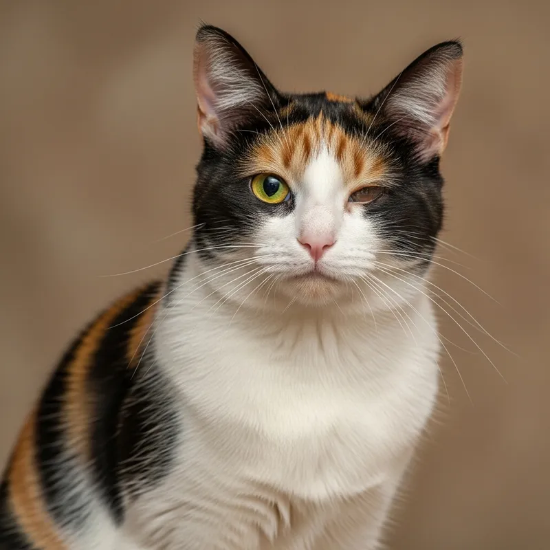 Gentle Female Calico Cat with One Eye: Heartwarming Beauty