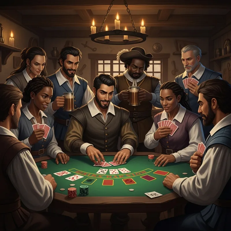17th Century Blackjack Tavern Scene with Multicultural Players
