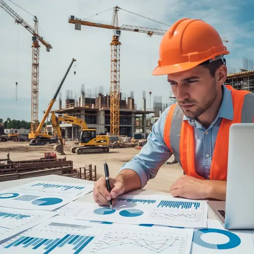 Caucasian Male Consultant Analyzing Six Sigma Models at Construction Site