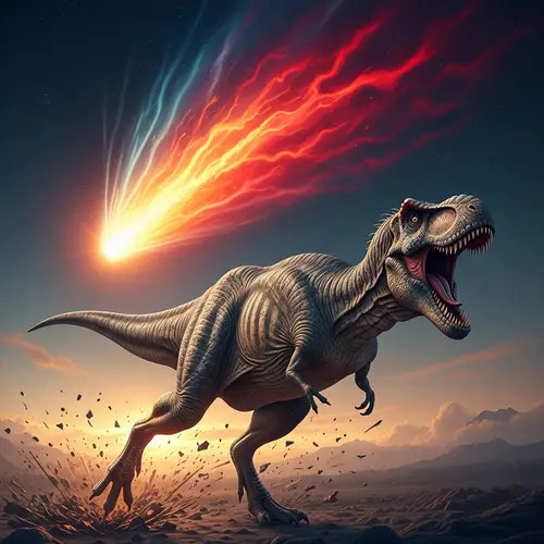 Dramatic Dinosaur Running from Comet Impact