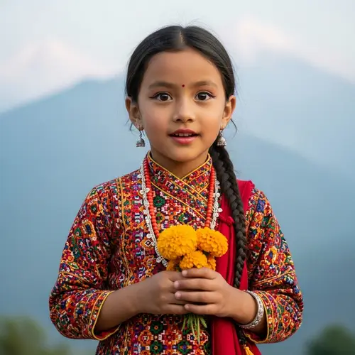 Young Nepali Girl in Colorful Traditional Kurta Suruwal