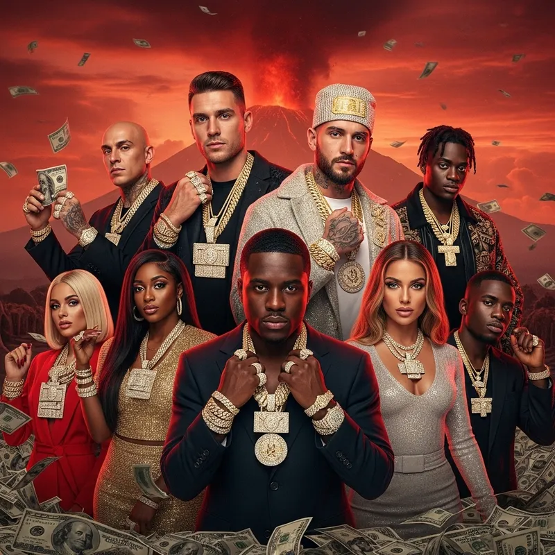 Hyperrealistic Image of Eight Men and Women with Gold and Diamonds