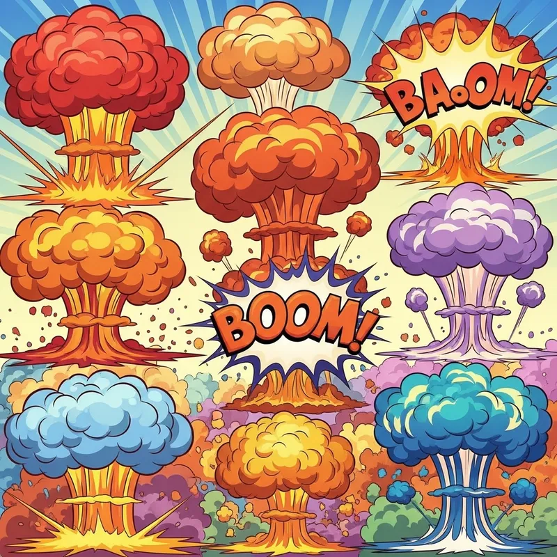 Vibrant Cartoon Explosions in Many Colors