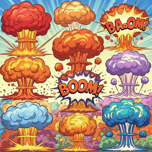 Vibrant Cartoon-Style Explosions | Fun and Intense Comic Book Mayhem