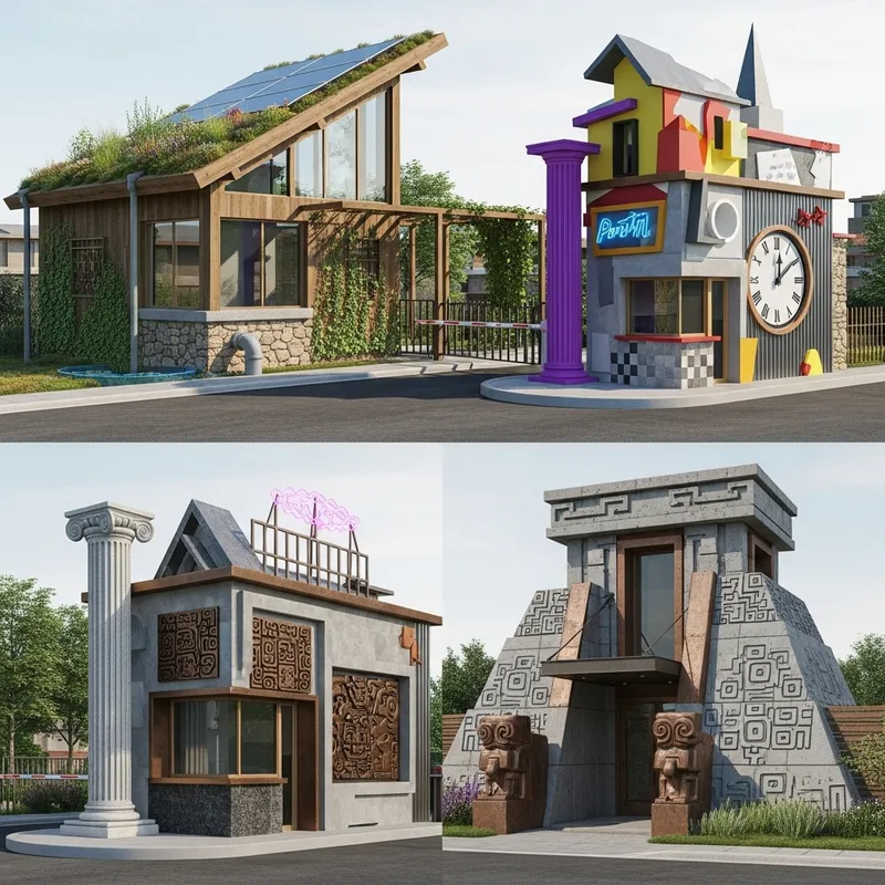 Innovative 3D Residential Complex Design with Diverse Guardhouses