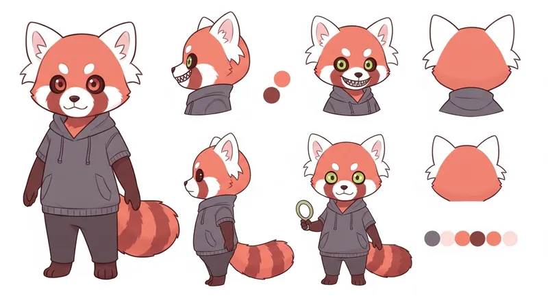 Chibi-Style Anthro Red Panda Sakura Reference Sheet