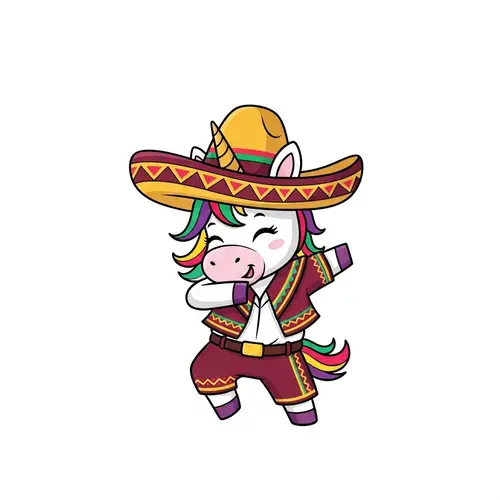 Adorable Cartoon Unicorn Dancing in Vibrant Mexican Attire
