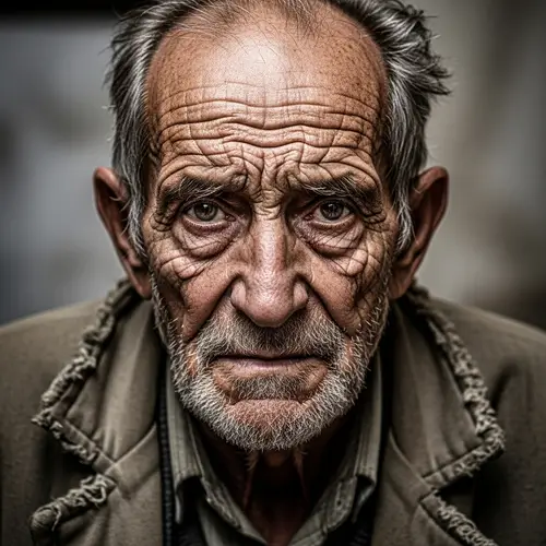 Wise Elderly Man in Poverty - Captivating Portrait