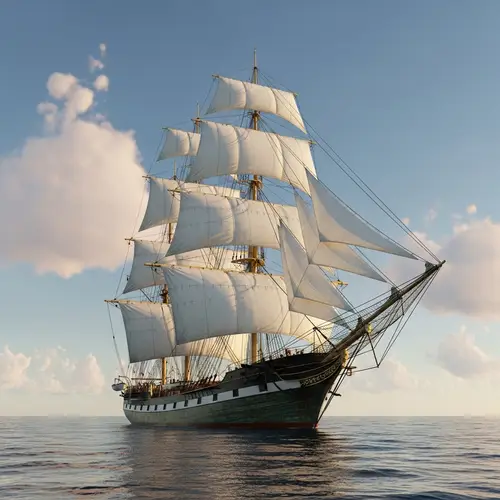 Detailed Classic Ship Sailing on Calm Sea