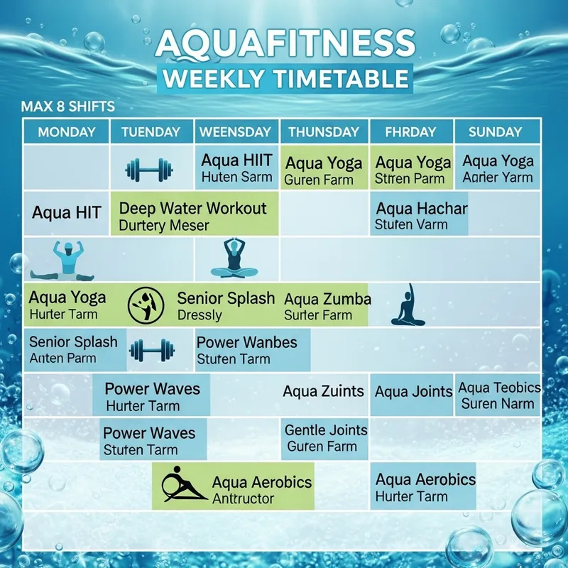 Weekly Aquafitness Timetable | 8 Daily Shifts for My Courses Weekly Aquafitness Timetable | 8 Daily Shifts for My Courses
