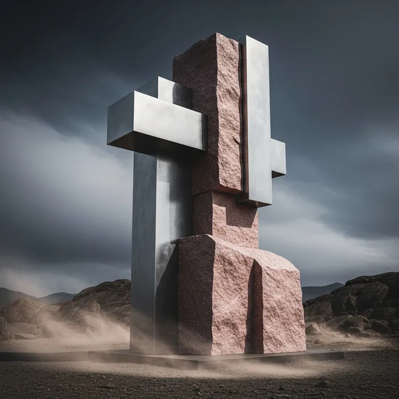 Abstract Pink Stone and Aluminum Sculpture