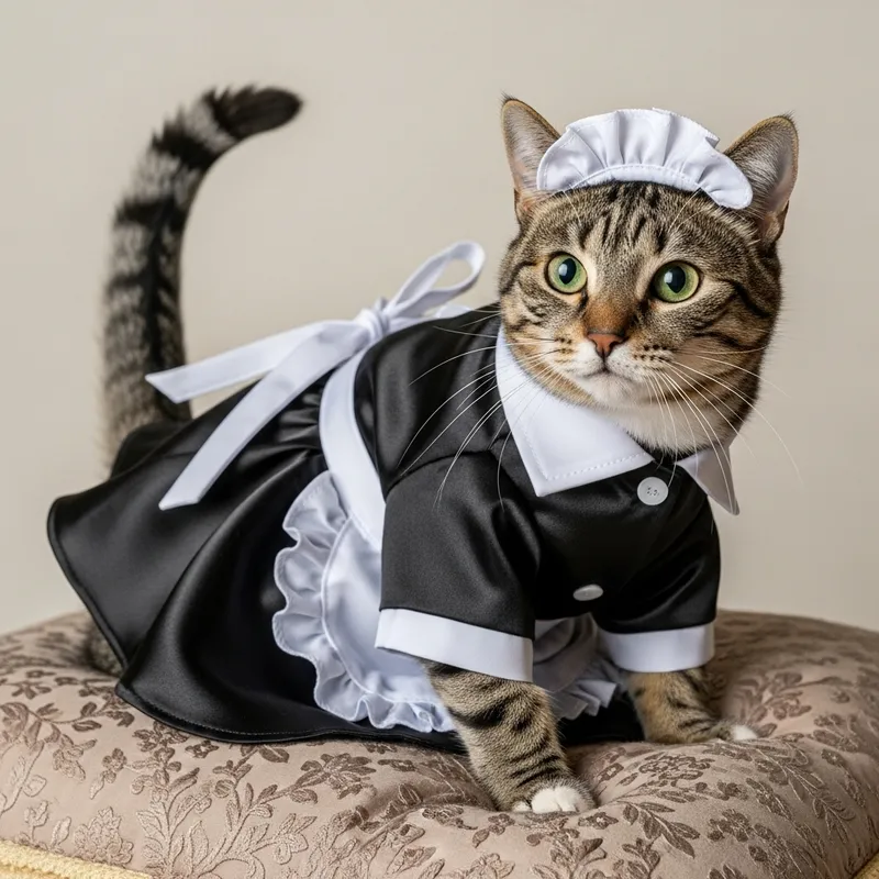 Cute Cat in Maid Costume - Adorable Feline Pose