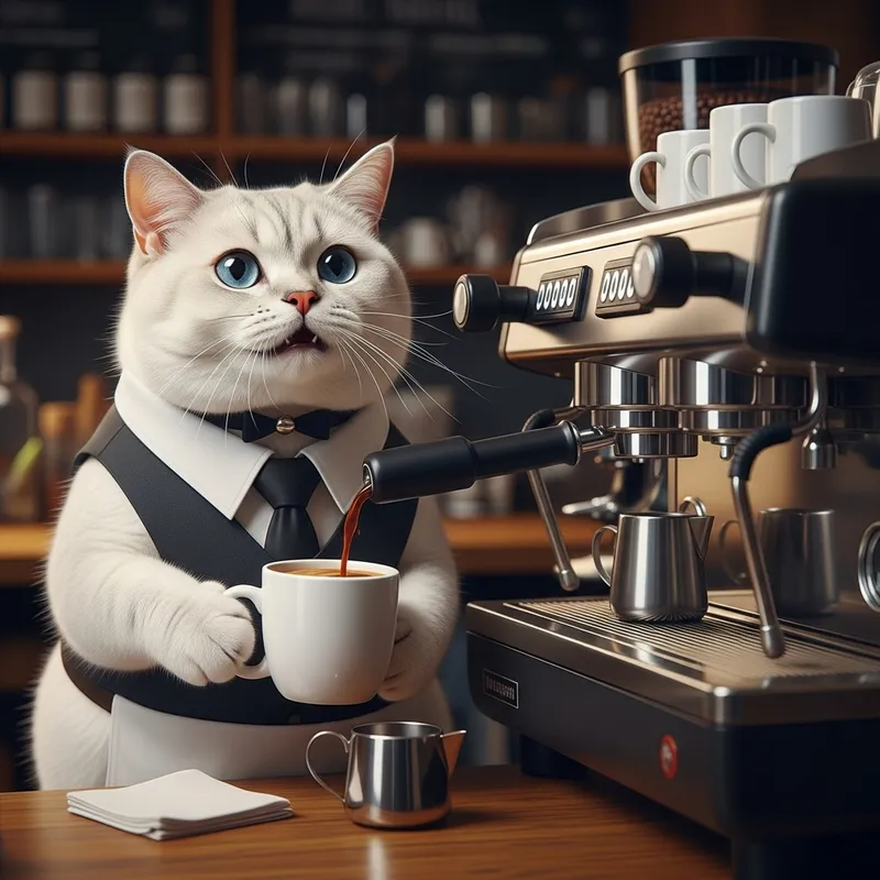 Charming British Cat Waiter in Coffee Shop Scene