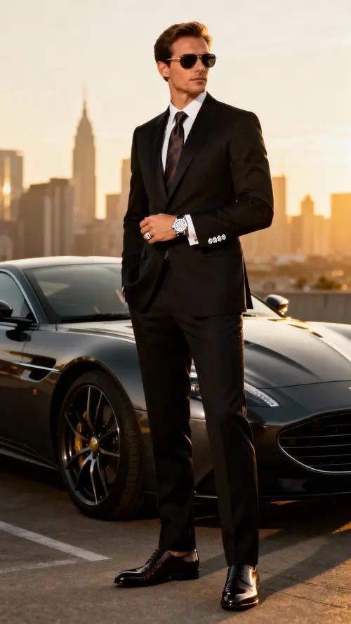 Successful Man in Designer Suit and Sunglasses