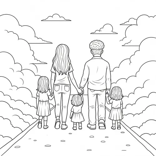Whimsical Family Mourning Line Art Illustration for Coloring