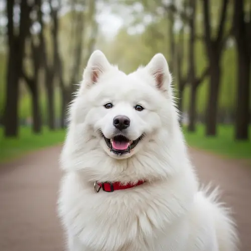 Fluffy Samoyed Dog - Charming Smile and Twinkling Eyes