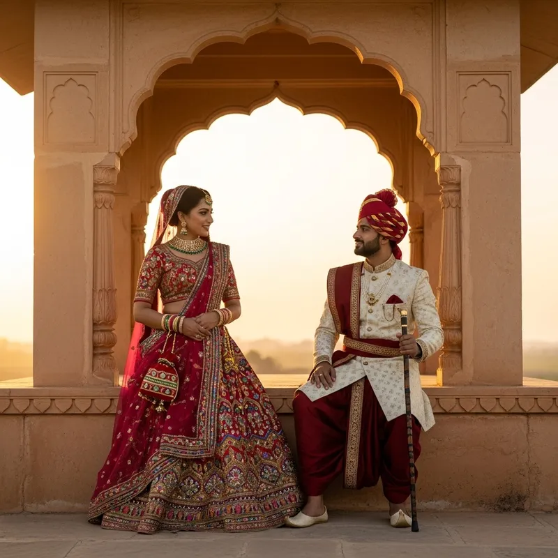 Romantic Rajasthani Couple Conversation Under Jharokha