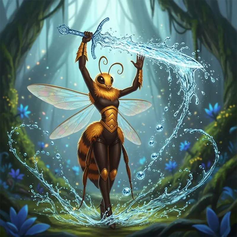 Magical Bee Agent with Water Sword Illustration