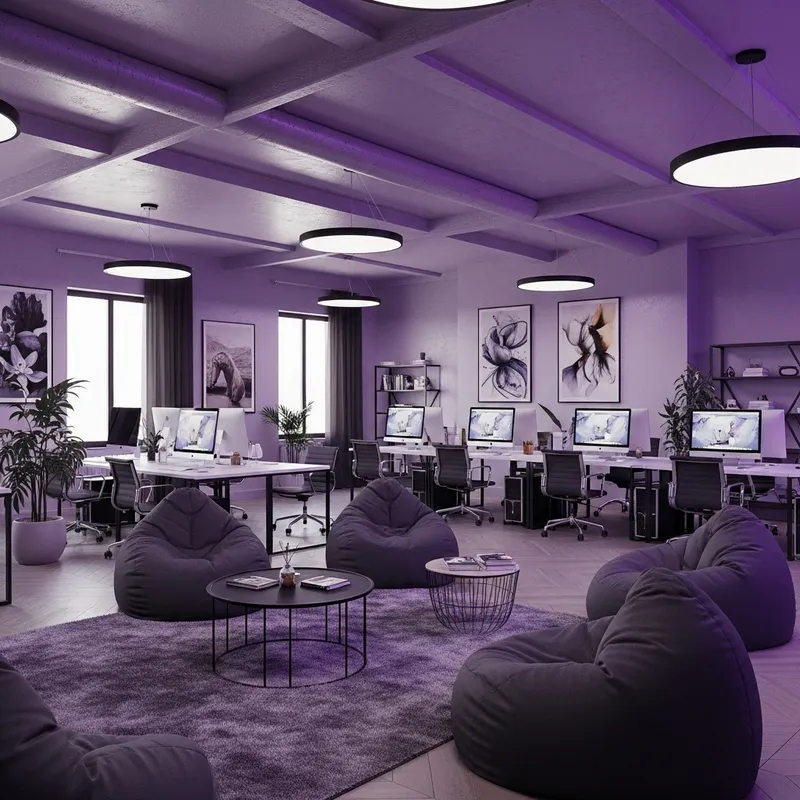Creative Minimalist Office Space in Purple & Black