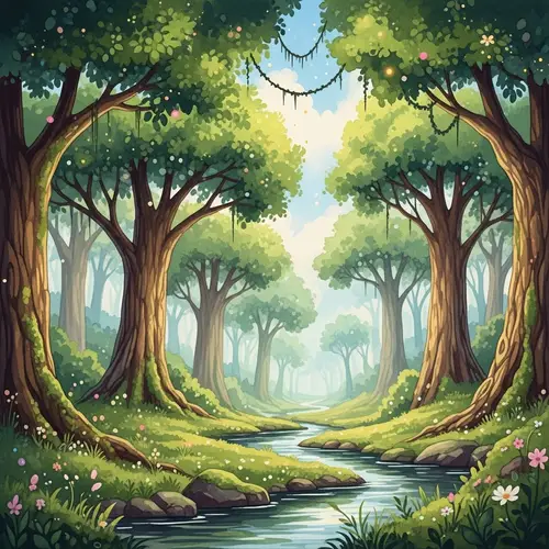 Enchanted Forest Watercolor Art | Magical Nature Scene